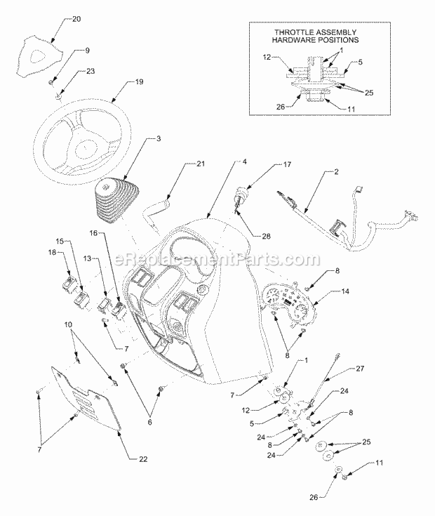 Dash Panel And Steering Wheel Diagram and Parts List for 7284 54AD74H-710, 54AT74H-710 Cub Cadet Lawn Tractor